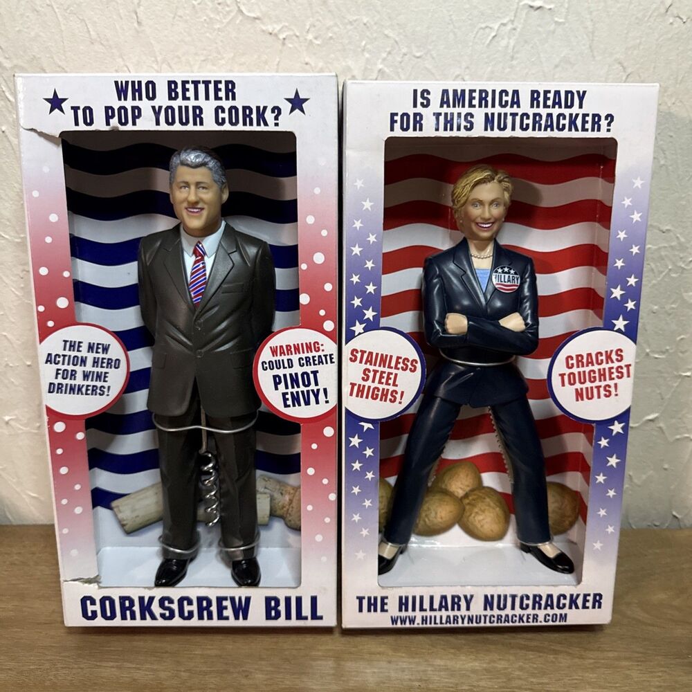 Bill & Hillary Clinton Corkscrew Nutcracker Political Caricature Novelty Gag NIB